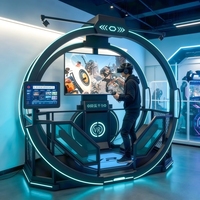 Station de combat VR interactive commerciale avec éclairage bleu, parcours d'obstacles immersif, machine d'arcade VR, expérience VR