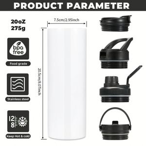 Wholesale 15oz 20oz Stainless Steel Cups White Sublimation <b>Blank</b> Straight Skinny Tumbler With Lids - Product Image 3
