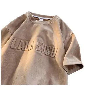 Novo Estilo de Alta Qualidade Personalizado Espuma Impressão Oversized T-Shirt Unisex 3D Logo Suede Heavyweight Vintage T-Shirt Em Relevo Tshirt