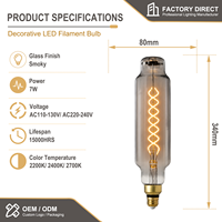 Ampoule à filament LED TT80 7W E26 E27 en verre fumé, lumière chaude 2200K 400LM, lampe rétro pour café, hôtel, restaurant, CE UL FCC, directement de l'usine