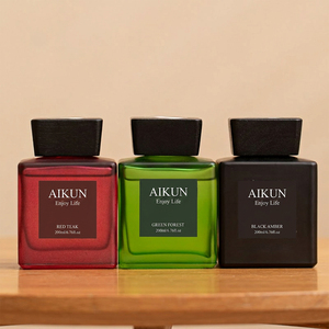 Aikun MOQ30pcs Green 200ml Square Glass Bottle Window Box Sticker Logo Custom Lasting Scent Aroma <b>Reed</b> <b>Diffuser</b> Set for Decor - Product Image 4