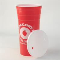 Gobelet de fête Jumbo à double paroi isolé en plastique rigide rouge Fairly Odd Novelties avec couvercle et paille 60oz