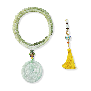 Ciondolo Qilin in Giadeite Naturale Birmana di Grado A con Collana di Perle Sfumate in Giada Hetian, Gioiello Vintage da Donna, Talismano - Product Image 1