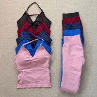 Ensemble de yoga et de sport pour femme : débardeur long sans coutures à col en V et leggings galbants couleur pêche