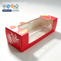 Boîte en papier rectangulaire pour boulangerie, vente en gros, prête à expédier, boîte cadeau pour pâtisserie aux fraises avec fenêtre transparente en PET