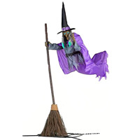 Balai volant électrique de sorcière, animatronique, son d'horreur, animé, décoration d'Halloween, accessoires effrayants, fantôme criard, yeux lumineux