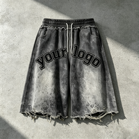 Short vintage pour homme, délavé, 480 g/m², avec logo brodé personnalisé, ourlet déchiré, haute qualité, fabriqué en Chine