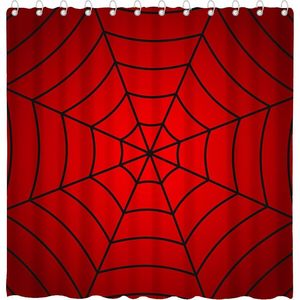 Cortina de ducha de tela de araña roja y negra con tema de animales bonitos diseño divertido para baño de niño o niña decoración del hogar a prueba de agua en Stock - Product Image 5