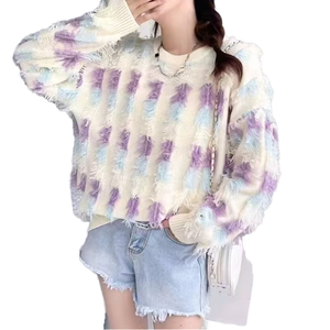 Autumn New Womens Tops Tassels Long <b>Sleeve</b> Loose Fit <b>Cable</b> Knitted Sweater with Appliques Wholesale Hot Style Woman's Clothes - Product Image 1