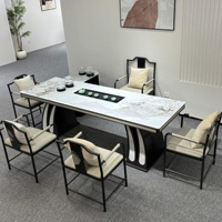 Table de dégustation de thé et de repas moderne en pierre frittée beige, écologique, avec drainage des eaux usées, pour mobilier de maison, salon, appartement