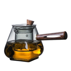 Théière en <span class=keywords><strong>verre</strong></span> de style japonais, machine à thé spéciale pour four électrique en argile, pot à poignée latérale résistant à la chaleur avec poignée en bois - Product Image 1