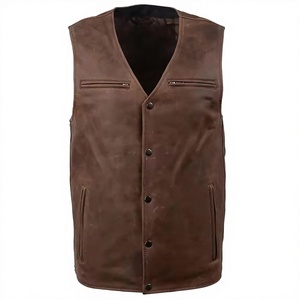 2026 Men's Vintage <b>Brown</b> Leather <b>Vest</b> Motorcycle Bikers Waistcoat Sleeveless Casual Jackets Custom Made Genuine Leather Apparel - Product Image 1