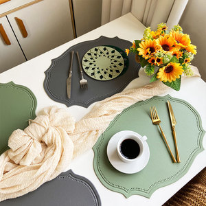 Newest PU Leather Dining Table Mat Edge-Pressed Retro <b>Placemat</b> Heat Insulation Waterproof Oil-Proof for Home Wedding Party - Product Image 1