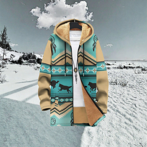 Abrigo con Capucha y Cremallera para Hombre, Manga Larga, Forro de Sherpa, Estampado Azteca, 100% Poliéster, para Otoño e Invierno - Product Image 3