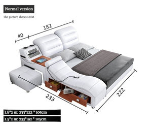 เตียงทาทามิห้องนอนใหญ่ เตียงหนังนวดแบบเรียบง่ายทันสมัย เตียงคู่อัจฉริยะอเนกประสงค์พร้อมที่เก็บของ เตียงหนังศิลปะสำหรับงานแต่งงาน - Product Image 6