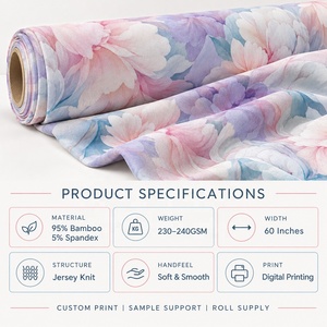 Tela de Punto de Fibra de Bambú con Impresión Digital Personalizada, Material Transpirable con Spandex para Ropa de Bebés y Niños, OEM y ODM - Product Image 2