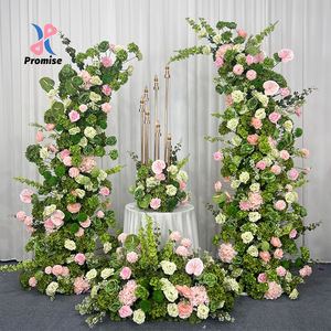 Arche de fleurs artificielles en soie verte et rose, romantique et élégante, réaliste, pour la décoration de fond de mariage, écologique - Product Image 1