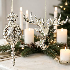 Assorted Gold Christmas Hanging Ornaments, 3D Reindeer & Snowflake Decor Set - Product Image 2