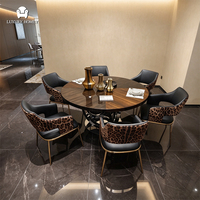Luxuriöses Rundes Esszimmer-Set Esszimmerstühle Moderner Edelstahl-Sockel Esszimmermöbel 6 Sitzplätze für Zuhause für Villa Hotel