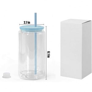 Custom Logo <b>Glitter</b> 16 oz Plastic Pre Drilled Hole Clear Double Wall Tumbler with Bamboo Lids Straws Snowglobe Cups for DIY - Product Image 2