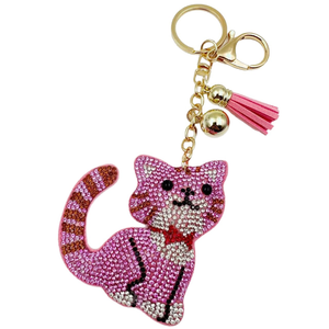 Llavero de Gato de la Suerte Coreano de Terciopelo Cristalino con Diamantes de Imitación, Colgante de Joyería con Gatitos y Gatos Brillantes - Product Image 5