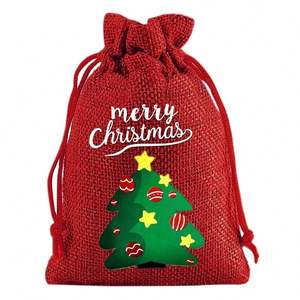 Sac de Noël 2025 en lin avec poche lumineuse et cordon de serrage, sac à bonbons pour enfants, sac en toile épaisse pour fête et cadeaux de vacances - Product Image 6