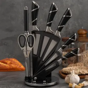 High Quality Colorful 8-Piece German Stainless Steel Cooking Knife Set Modern Vintage Design With Acrylic Stand Restaurants