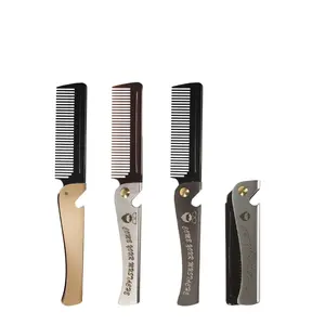 other hair styling tools Portable Men Oil Head Beard Combs Folding Steel Combs For Men with Corkscrew