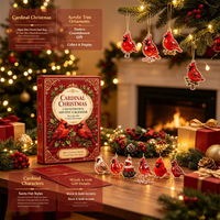 Calendrier de l'Avent Oiseaux Cardinaux 24 Pièces, Ornements Suspendus Cardinaux, Boîte Cadeau Surprise Compte à Rebours de Noël pour Décoration de Noël à la Maison