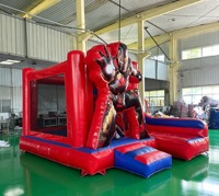 Château gonflable combiné toboggan et trampoline Iron Man pour enfants, idéal pour les événements en extérieur