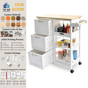 Chariot de service de bar de cuisine industrielle Chariot de rangement utilitaire à roulettes Étagères à 3 niveaux Chariot d'îlot de cuisine en bois - Product Image 1