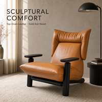 Fauteuil d'appoint moderne rembourré en cuir pleine fleur et tissu extensible dégradé, idéal pour chambre, salle à manger, hôtel
