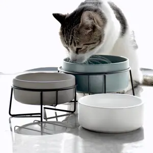 IKITCHEN 2022 New Product Pet Cat Dog Bowl Single/Double Ceramic Elevated Dog Bowl Non Slip Ceramic Pet Bowl With Metal Holder