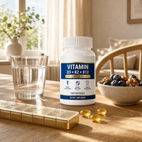 Vente en gros de 120 capsules de vitamine D3 K2 B12, complément alimentaire pour la santé immunitaire et osseuse, fabrication en usine, emballage personnalisé