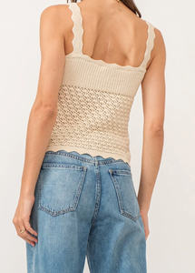 Camisole festonnée beige <span class=keywords><strong>au</strong></span> <span class=keywords><strong>crochet</strong></span> pour filles pour le printemps décontracté Going Button Hollow Details Sweet Style Short Length Jacquard Technique - Product Image 4
