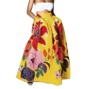 Nieuwe Mode Vrouwen Bloemenprint Losse Dunne Lange Rokjurk Hoge Taille Bohemia A-Lijn Feestvakantie Strand Maxi Casual Rok