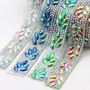 Hotfix Glass Rhinestone Chain Fabric Crystal Ribbon Trim Strass Applique Banding Crafts