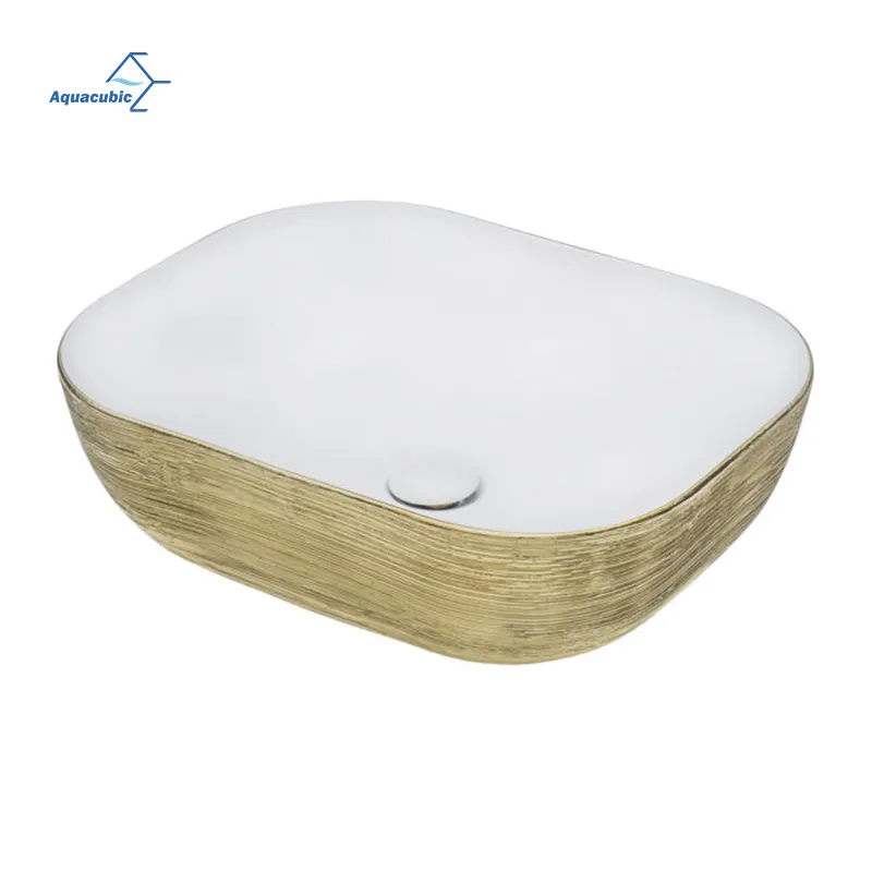 Lavabo de cerámica dorado de lujo, lavamanos superior dorado, lavamanos de mano chapado en oro