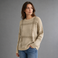 Pull en tricot à carreaux pour femme Joydressing, col rond, manches longues, décontracté, pour la vente en gros aux boutiques