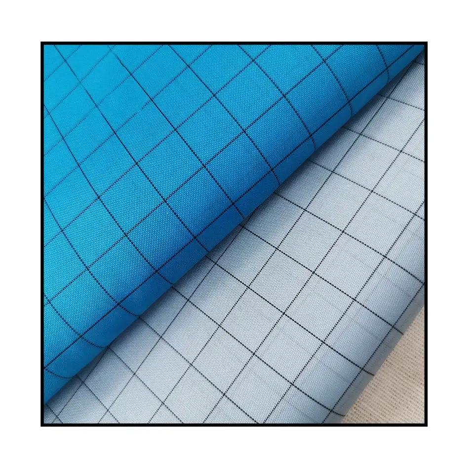 Fonksiyonel iletken fabric1.0cm ızgara polyester tafta antistatik astar 210T esd kumaş İş kıyafetleri için astar
