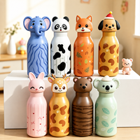 Botella Infantil de Acero Inoxidable 316 de 450 ml con Pajita, Tapa con Diseño de Animal 3D, Aislamiento de Doble Pared, Portátil, para la Escuela