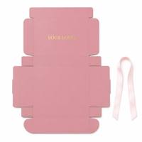 Boîte d'expédition en carton ondulé rose personnalisée avec poignée en ruban, logo en feuille d'or, emballage cadeau recyclable pour cosmétiques, chaussures, chapeaux