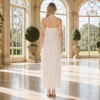 Fabricant de Robes Longues de Soirée OEM ODM à Volants Superposés, Col Halter Personnalisé, Ourlet Superposé Effet Gâteau, Fente Haute
