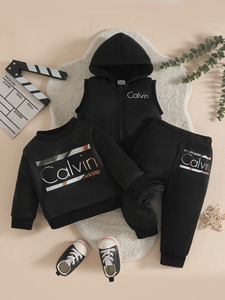 Conjunto Deportivo <span class=keywords><strong>de</strong></span> 3 Piezas <span class=keywords><strong>para</strong></span> Niños Unisex <span class=keywords><strong>de</strong></span> 6M-3T, Sudadera con Capucha y Cremallera con Estampado <span class=keywords><strong>de</strong></span> Letras Calvin, Pantalones Deportivos, Ropa <span class=keywords><strong>para</strong></span> Bebés - Product Image 1