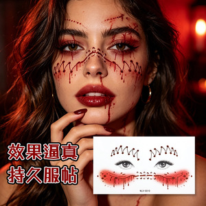 Pegatinas de maquillaje de Halloween, tatuajes temporales para la cara, película para mascotas, impresión digital, decoración para disfraces de fiesta, talla única, impermeables, de larga duración - Product Image 2