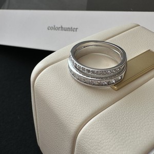 S925 Pure Silver Simple Fashionable Double-Layer Inlaid Ring Sparkling Diamond Light Luxury French Eternity Style Personalized - Product Image 1