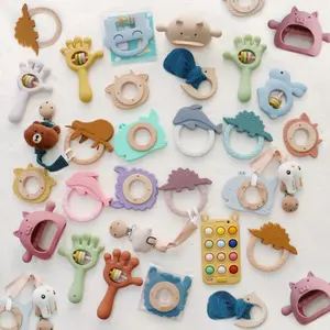 PAISEN gıda sınıfı silikon oyuncaklar bebek emzik klip ile toksik olmayan diş kaşıyıcı toptan ahşap diş kaşıyıcı oyuncaklar