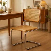 Chaise de salle à manger empilable en rotin de haute qualité, style nordique coréen, avec pieds en métal et assise en bois d'hévéa, chaise de café, de bureau, de balcon ou de bureau sans accoudoirs