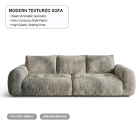Modernes Französisches Vintage Cremefarbenes Chenille-Stoff Wolkensofa, Üppig Gepolstert mit Tiefsitz für Kleine Räume, 3-Sitzer Couch