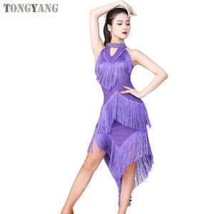 Vestido Largo sin Mangas con Flecos de Spandex y Cuello Alto para Mujer, Estilo <span class=keywords><strong>Salsa</strong></span> y Samba, con Collar, de TONGYANG - Product Image 4